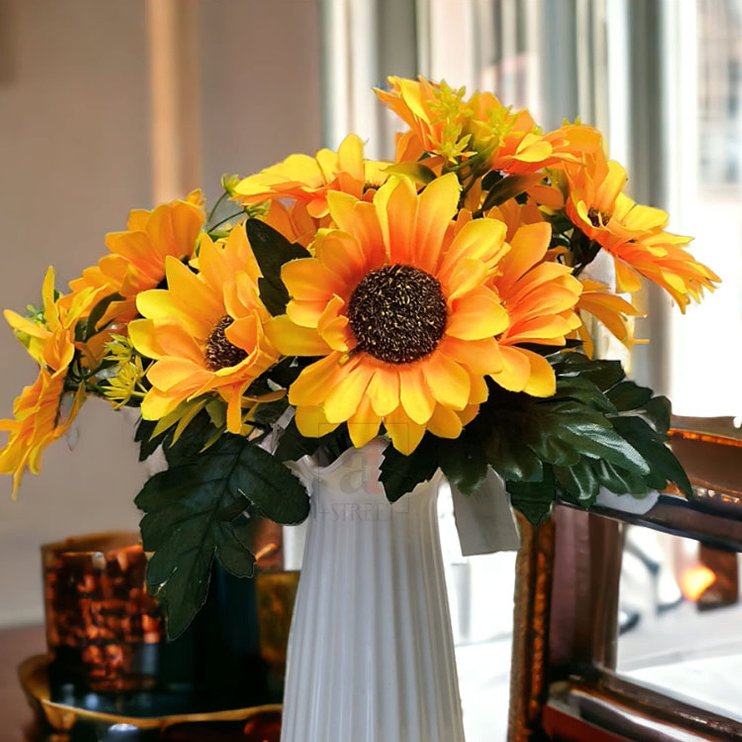 Art Street Artificial Yellow Sunflower Flower Bunch for Vases or Pot Suited for Table Indoor Home Decoration Pack of 2 Bunch with 6 Flower Head Size 11 Inch