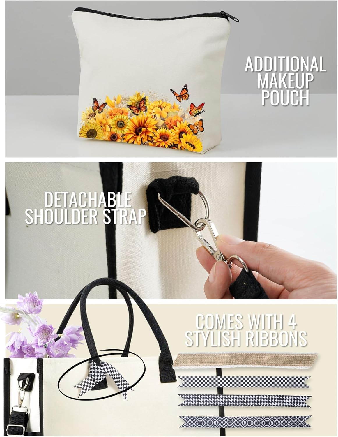 InnoBeta Sunflower Gifts Canvas Tote Bag, Sunflower Bag with Top Zipper Closure and Shoulder Strap for Birthday, Mother's Day, Christmas