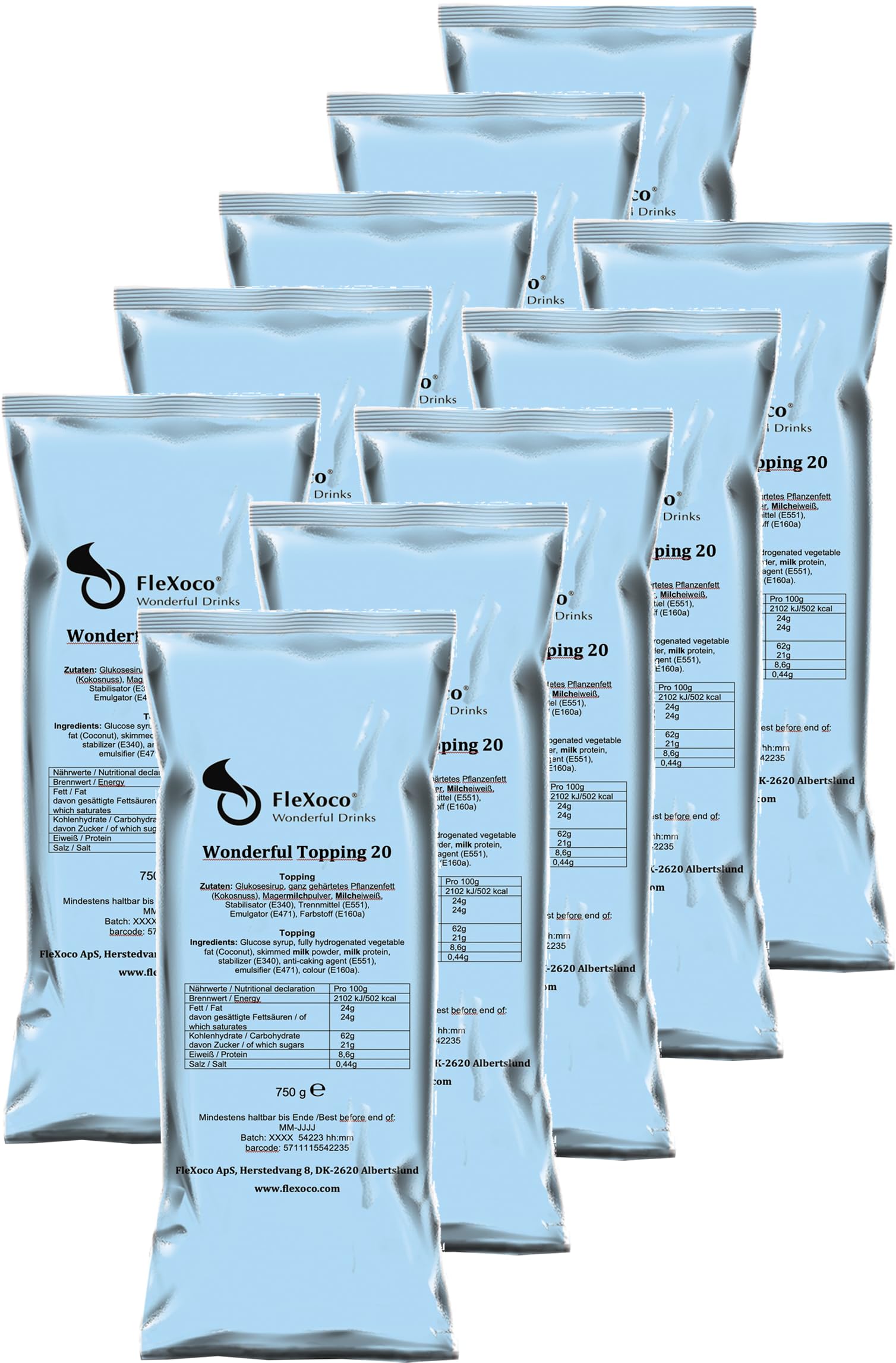 FleXoco Topping 20 10 x 750g | Automatenfähiges Milchpulver, Süß, Kaffee Topping