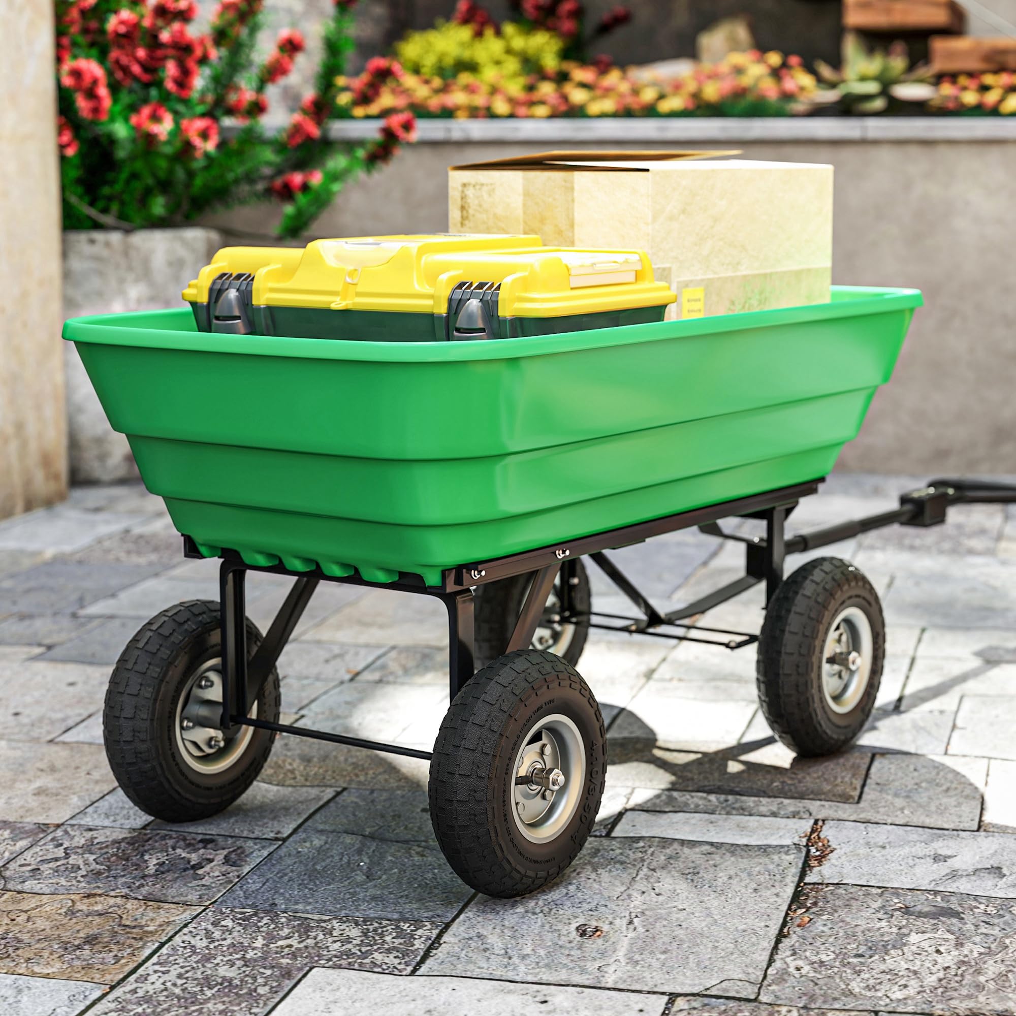 Outsunny Juego de 4 Ruedas para Carretilla, Neumáticos de Goma Ø255 x 75 mm, Ruedas de Repuesto, Eje de 16 mm, Carga 80 kg, para Carros de Mano y Carritos de Jardín, Negro