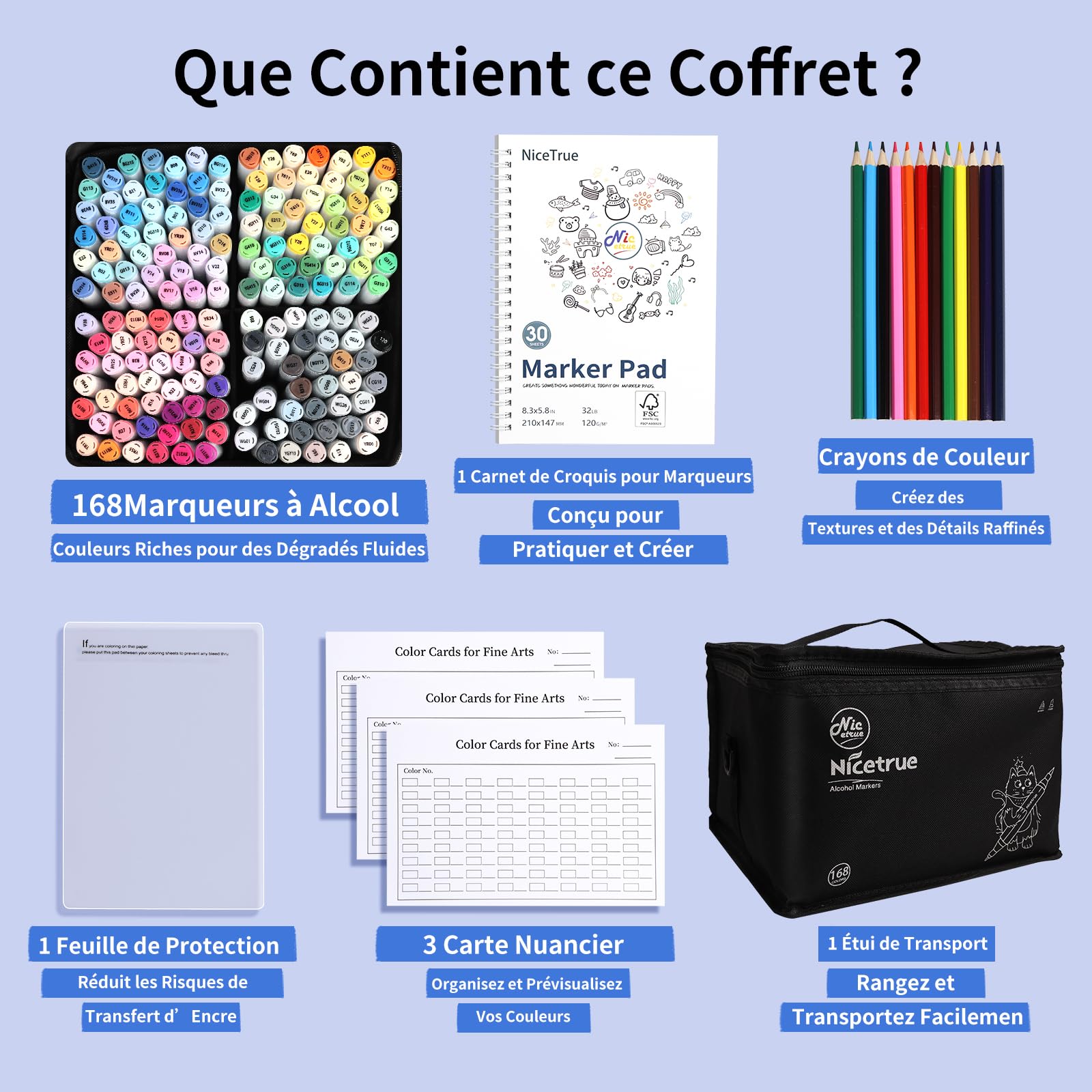 Feutres à Alcool 168 Couleurs, Pointe Pinceau & Ciseau