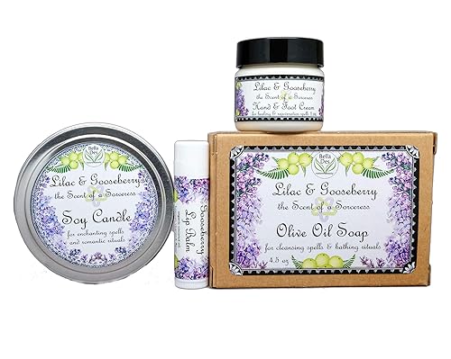 Miniatura 3 de Bolsa de regalo lila y grosella espinosa  Lata de vela de soja, bálsamo labial, jabón y crema  Yennefer Scent of a Sorceress by Bella Des Natural