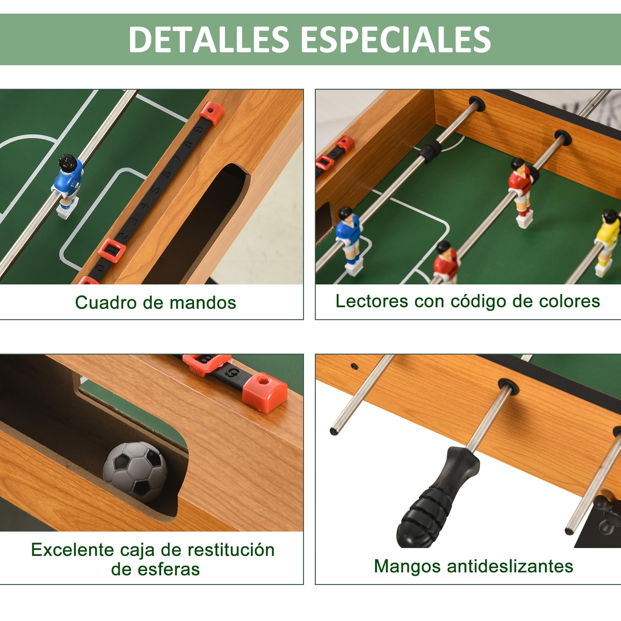 HOMCOM Futbolín Plegable, Juego de Mesa de Fútbol con 22 Jugadores y 2 Contadores, Futbolín para Niños y Adultos, 98x42x62,5 cm, Negro y Natural