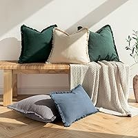 Vista 6 de MIULEE Juego de 2 fundas de almohada bohemias de lino neutro, fundas de cojín decorativas con flecos para sofá, cama, sala de estar, decoración