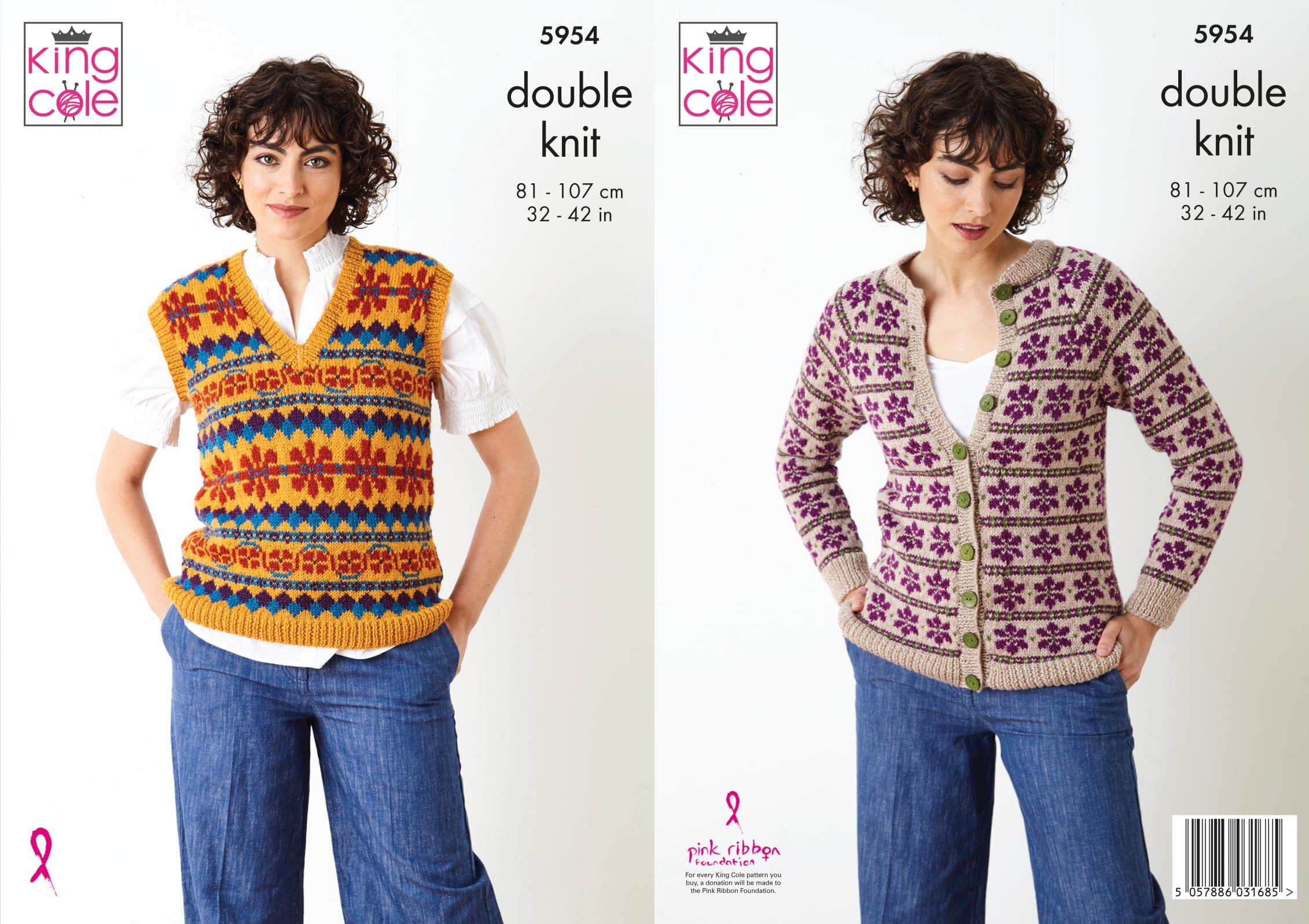 King Cole Women's Merino Blend Dk Knitting Pattern 5954, Cardigans, Slipovers For 32 - 42 Inches