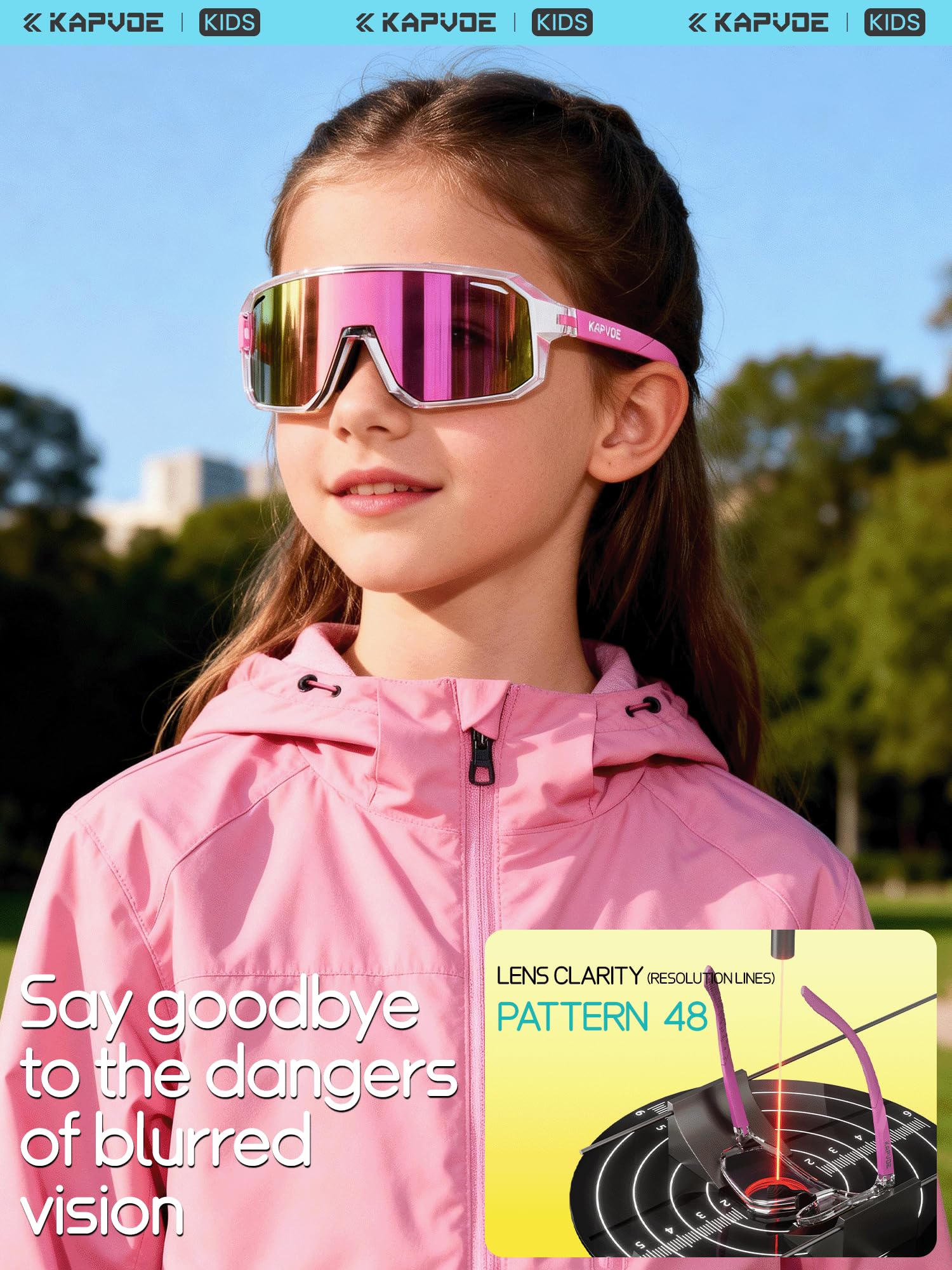 KAPVOE Polarisiert Kinder Sonnenbrille Jugend Fahrradbrille Softball Baseball Tennis TR90 Rahmen UV400 Schutz K9029