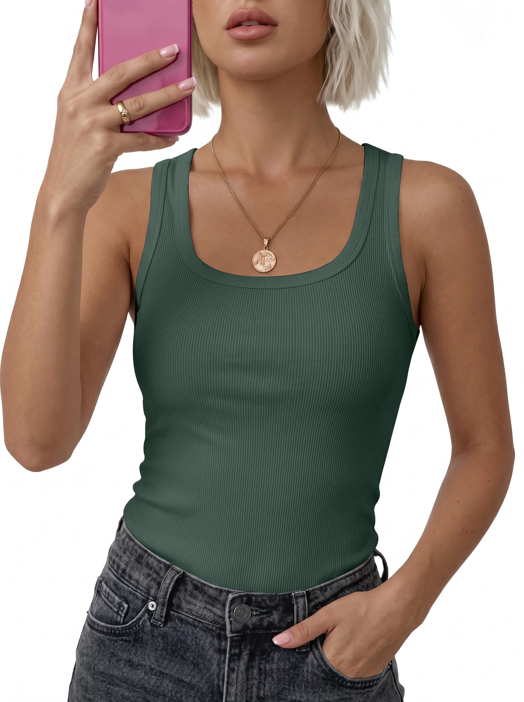 DUOEASE Canotta Donna Estiva Girocollo Slim Fit Top Donna Elegante Senza Maniche Canottiera Tinta Unita Sexy