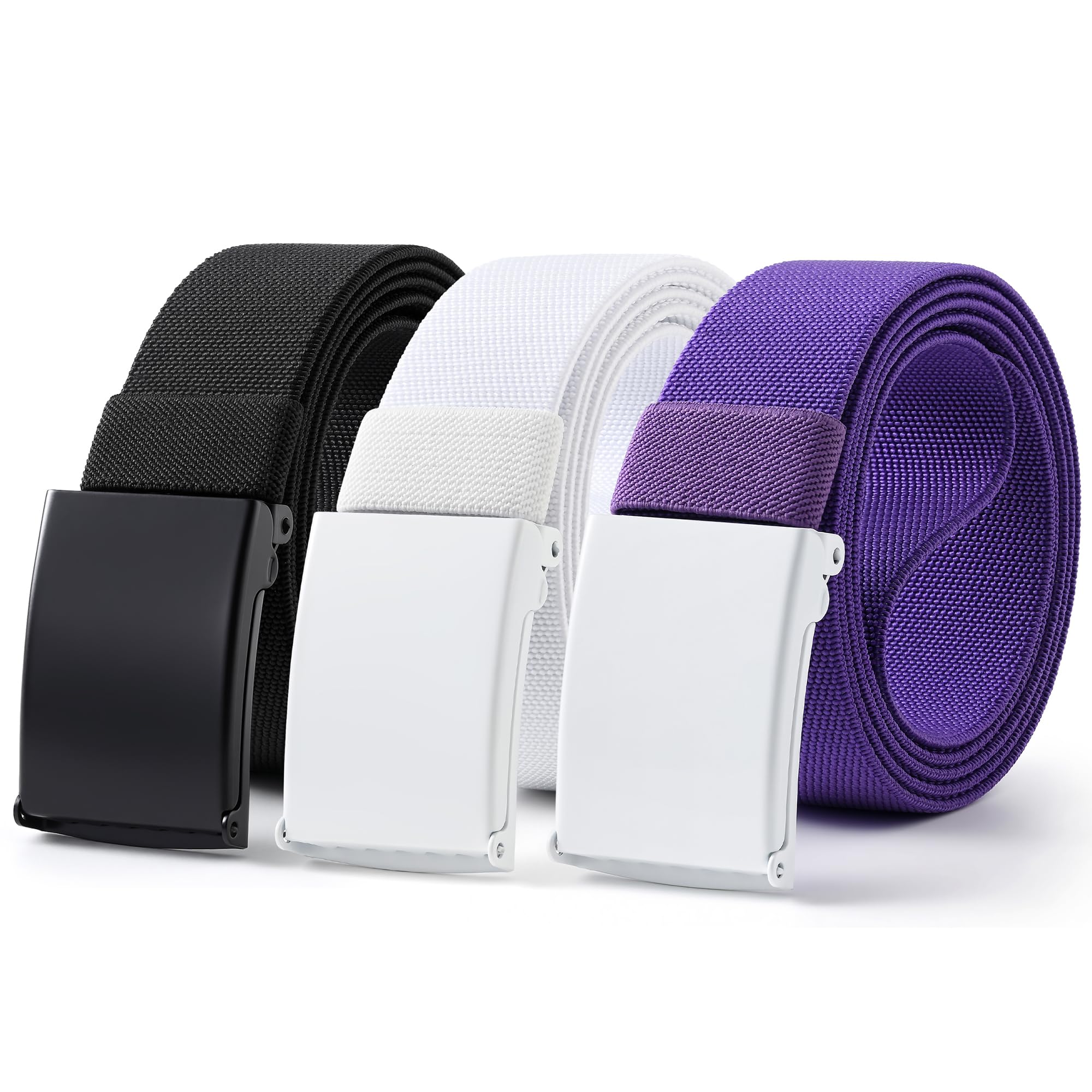 Mile High Life Stretch Canvas Belt for Men, Golf Casual Elastic Web Belt, Top Military Buckle, Adjustable Cut to Fit