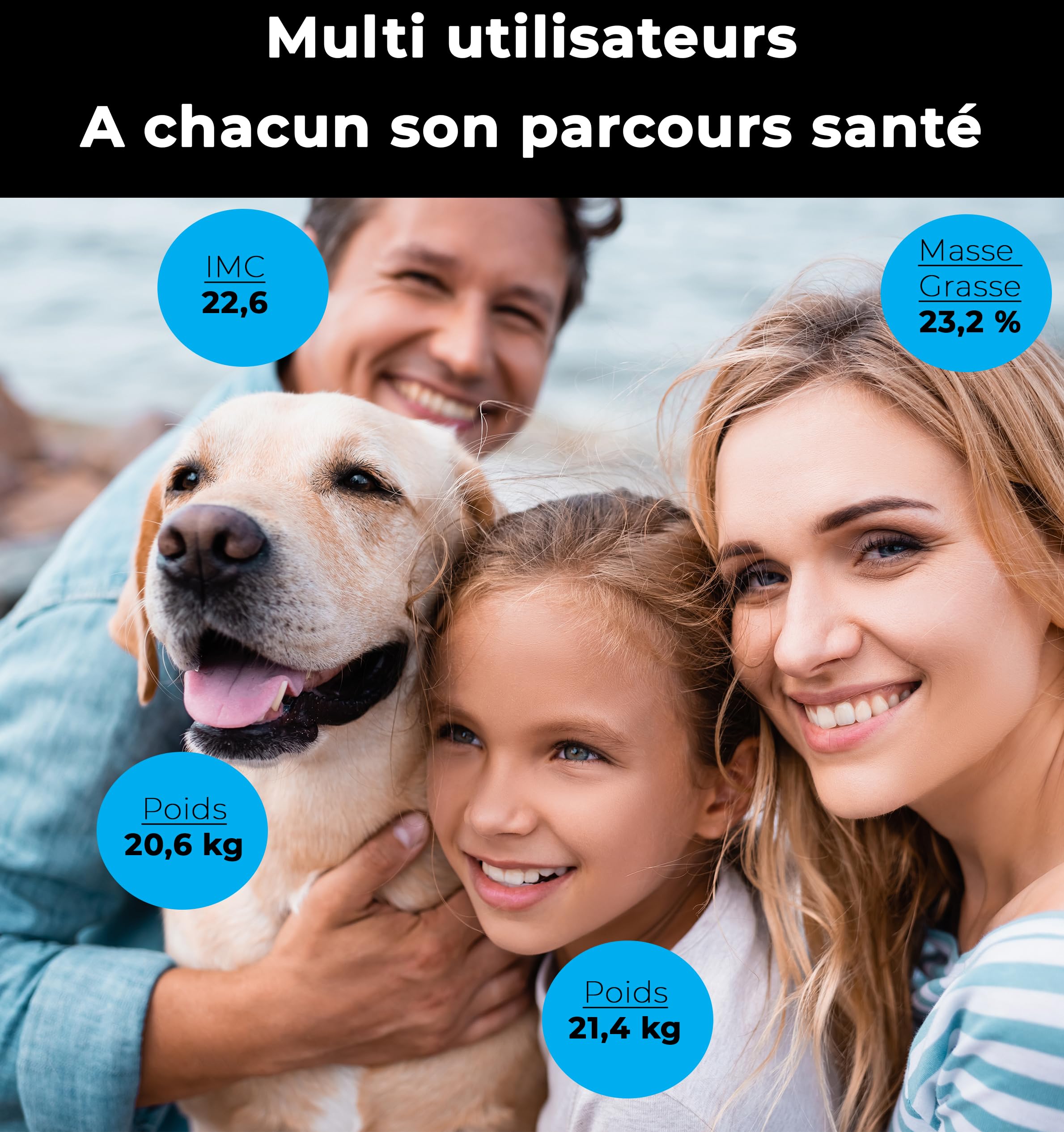 LITTLE BALANCE 8838 IC-X4-Visio, Pèse Personne, Ecran XXL couleur, Balance Impédancemètre Connecté, Pèse-personne Intelligent avec application, Sans Pile USB-C, 4 électrodes, 22 mesures, 180 kg/50 g