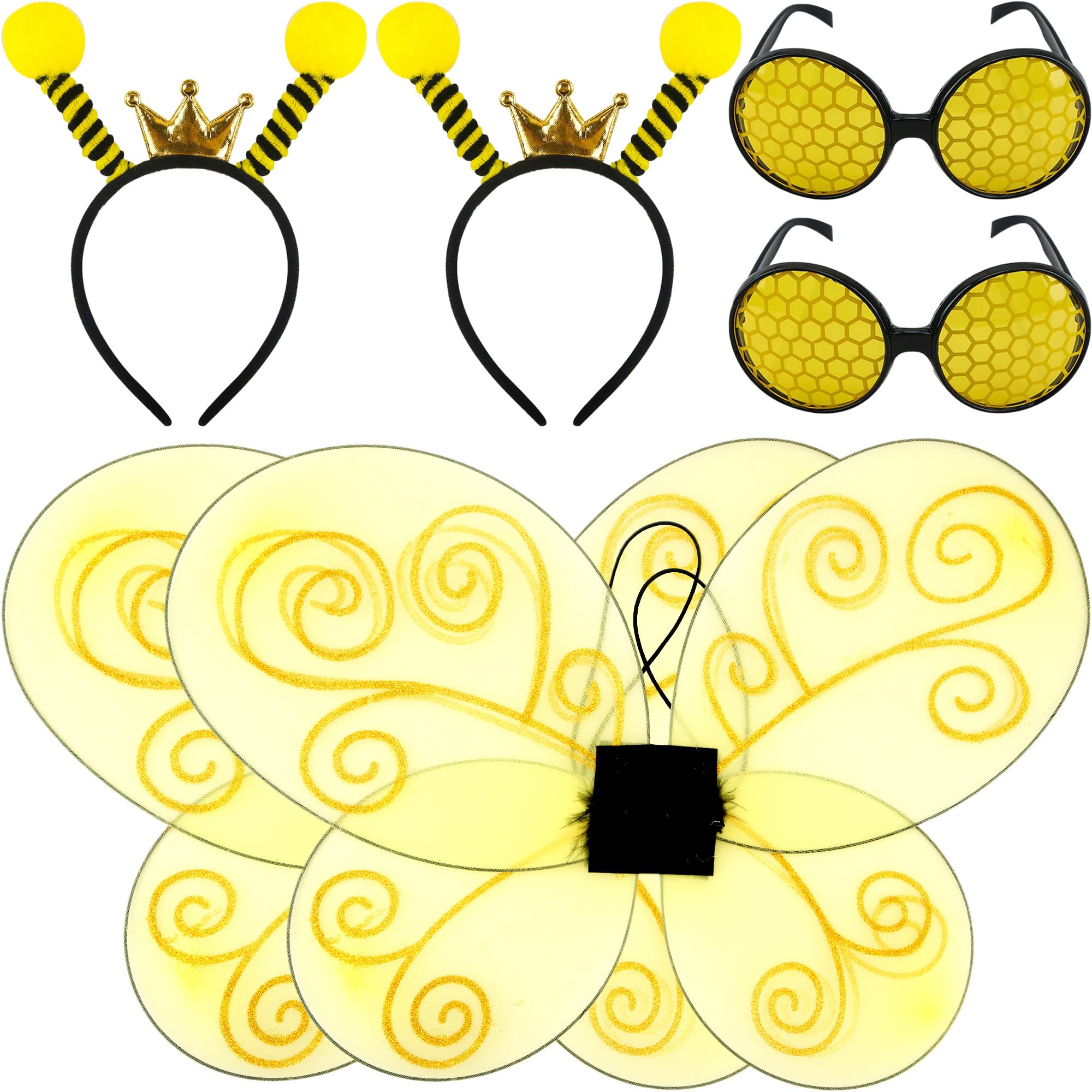 Flahard 6 Pcs Bee Wings Set Bee Wings with Headband and Glasses Bee Costume Accessories for Kids Adult New Year Cosplay Props