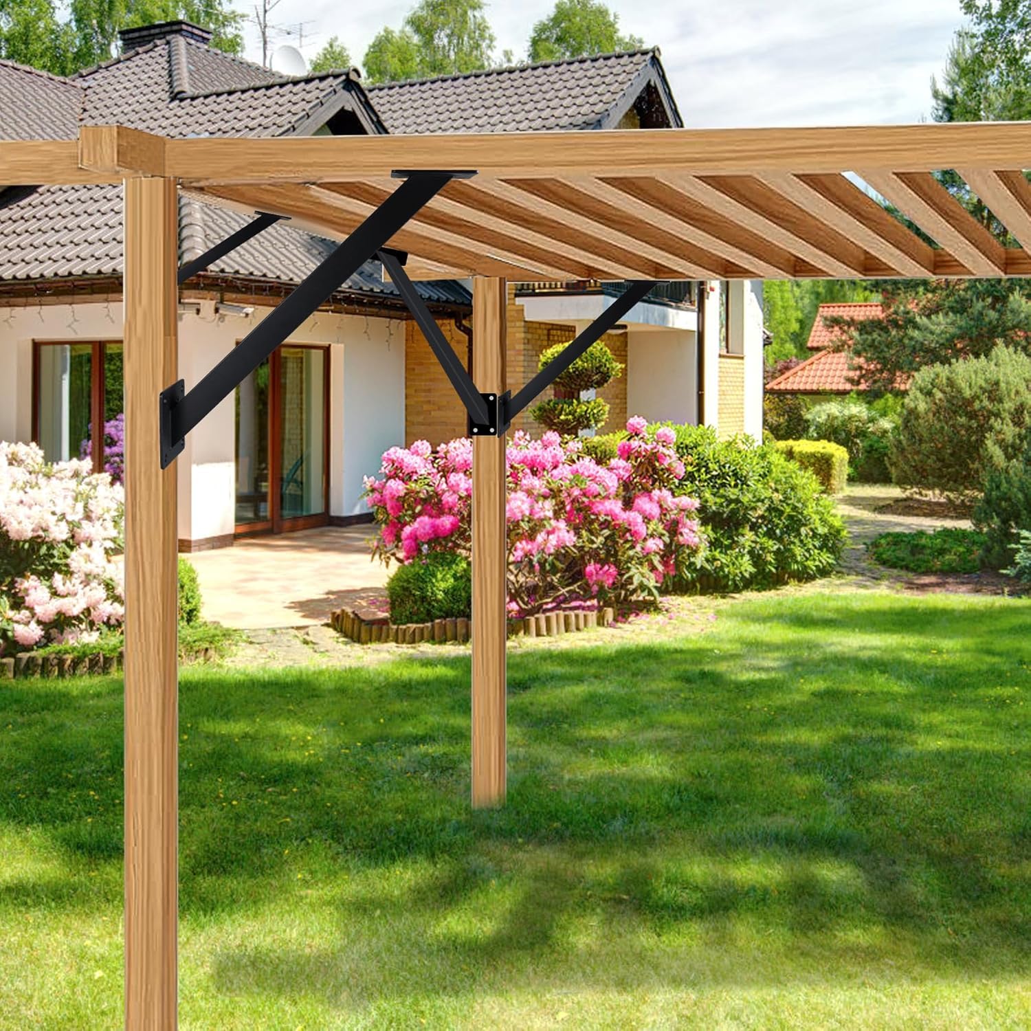 Staffe Metalliche per Pergole Gazebo Strutture in Legno,Staffe di Supporto per Travi Tetto,per Ogni Progetto Costruzione in Legno,Set di Staffe Angolari a 45 Gradi Rinforzate(Size:2 Pack)
