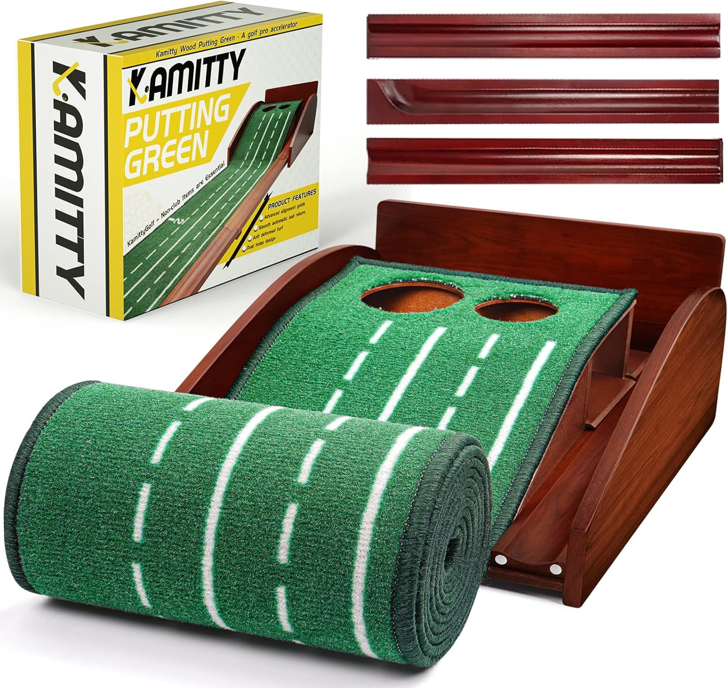 Kamitty Putting Matt for Indoors, 8ft Putting Green with Sand Bunker and Water Hazard for Home and Office, 5 Holes Design, Golf Gifts Golf Accessories for Men : Sports & Outdoors