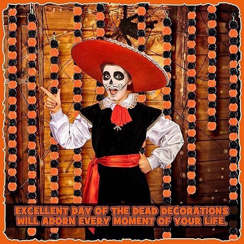 Miniatura 5 de Yunsailing Guirnalda de caléndula naranja de 5 pies para el Día de los Muertos, guirnalda de flores artificiales de caléndula para boda, decoración