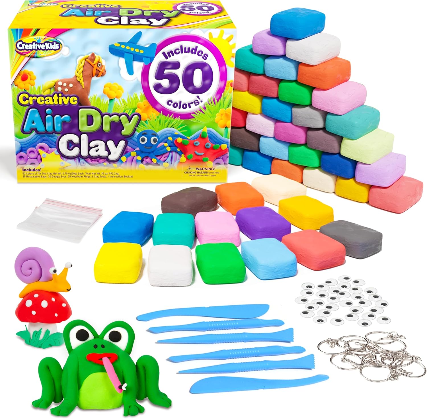 Creative Kids Air Dry Clay Kit for Kids - Modeling Clay Bulk Classroom Art Craft Set 50 Vibrant Colors & 6 Clay Tools