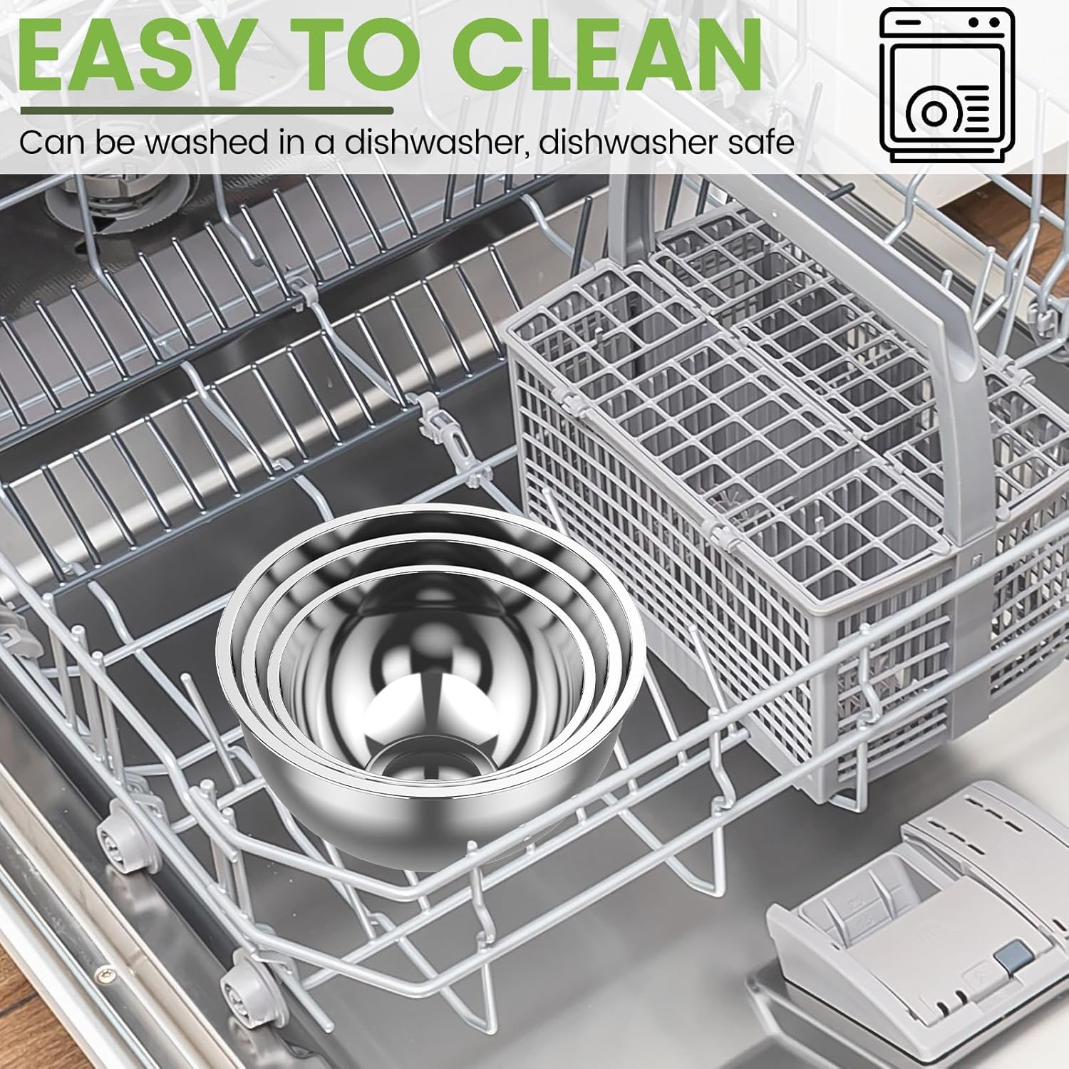 3 Pcs Mixing Bowls, 3.6Qt, 4.5Qt, 5.4Qt Stackable Food Mixing Bowls, Stainless Steel Nesting Bowls, Space Saving Salad Mixing Bowls for Baking Kneading Serving Cooking Storing