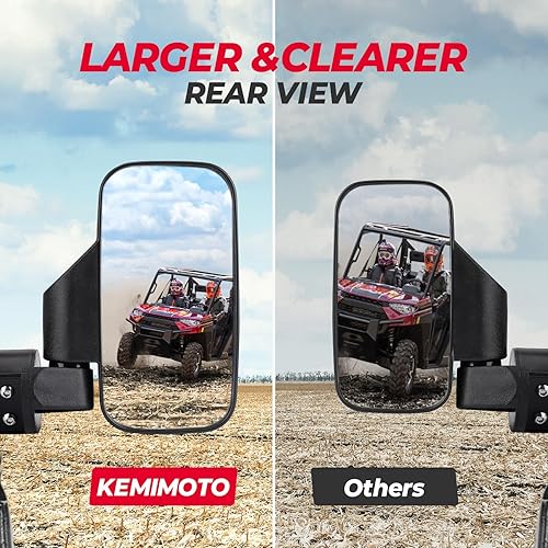 Miniatura 2 de KEMIMOTO Espejo lateral UTV compatible con Polaris Ranger 900 XP 1000 General RZR Defender Maverick Trail UFORCE Pioneer SXS espejo para jaula