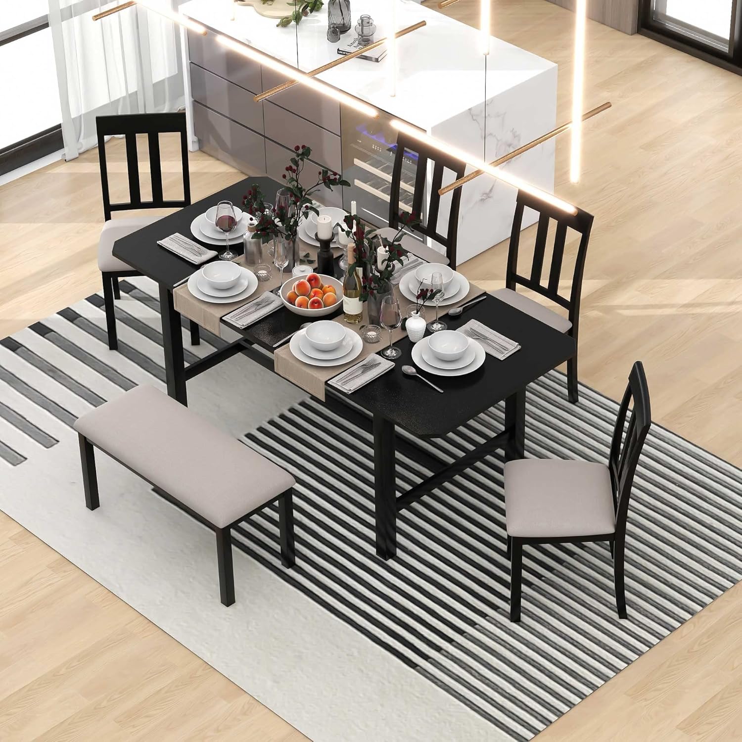 Extendable Dining Table with 4 Upholstered Chairs and A