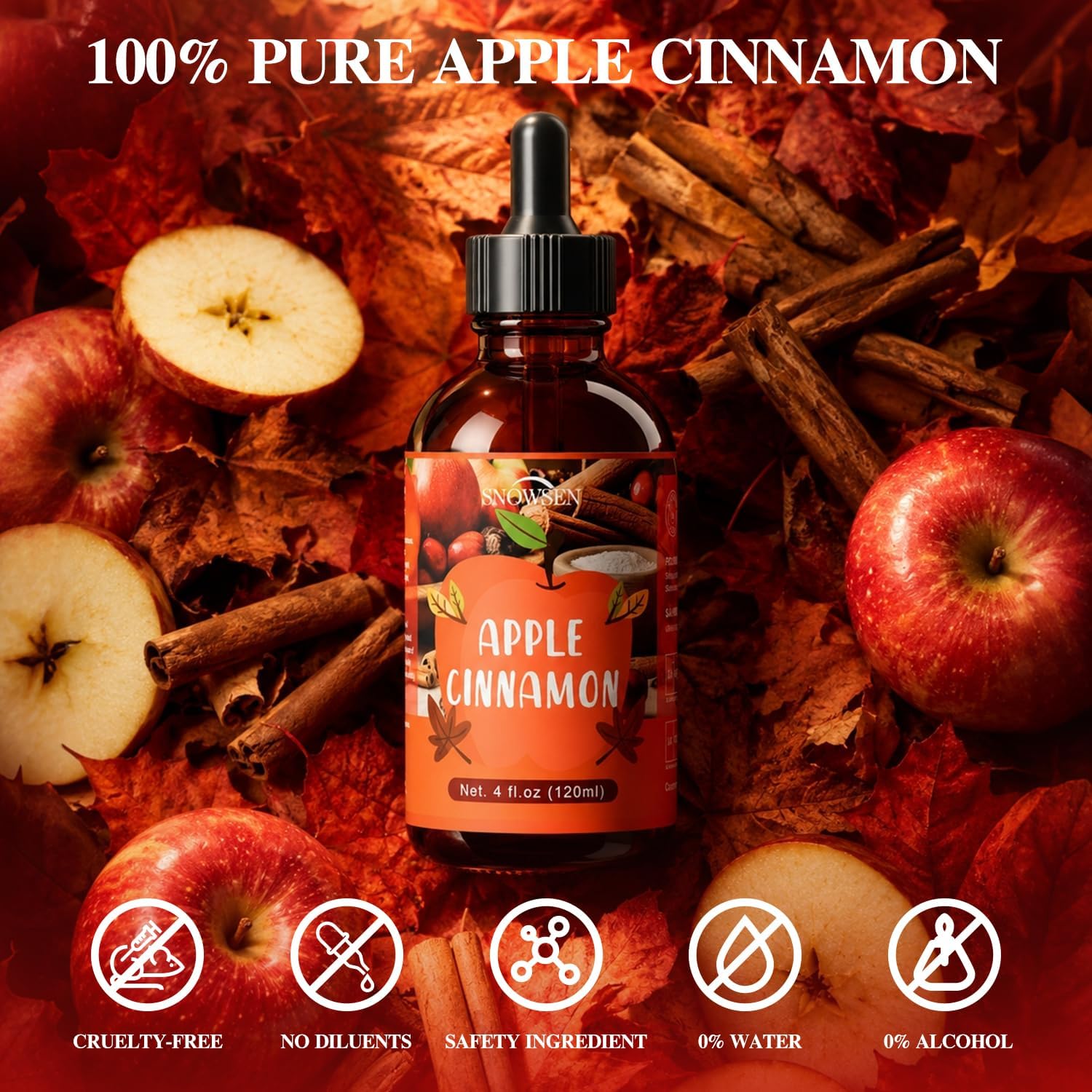 Apple Cinnamon Essential Oil for Diffuser 4 Fl Oz, Premium Fall Fragrance Oil for Home Care, Humidifier, House Cleaning, Spray, Soap DIY & Candle Making, Long‑Lasting Scents