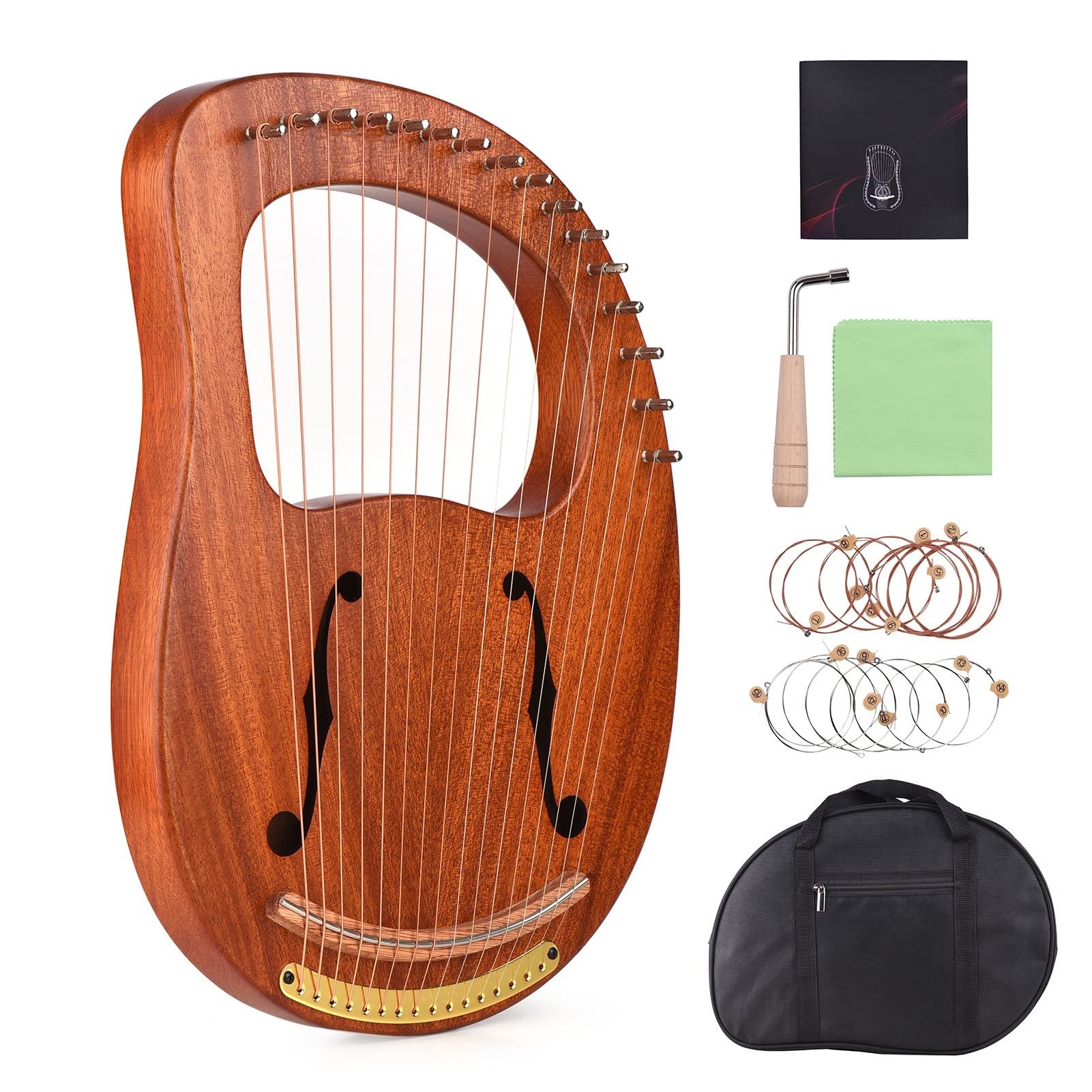 Arpa a 16 corde in legno con scatola di risonanza e martello per accordatura per musicoterapia e performance, strumento a corda perfetto per principianti e professionisti
