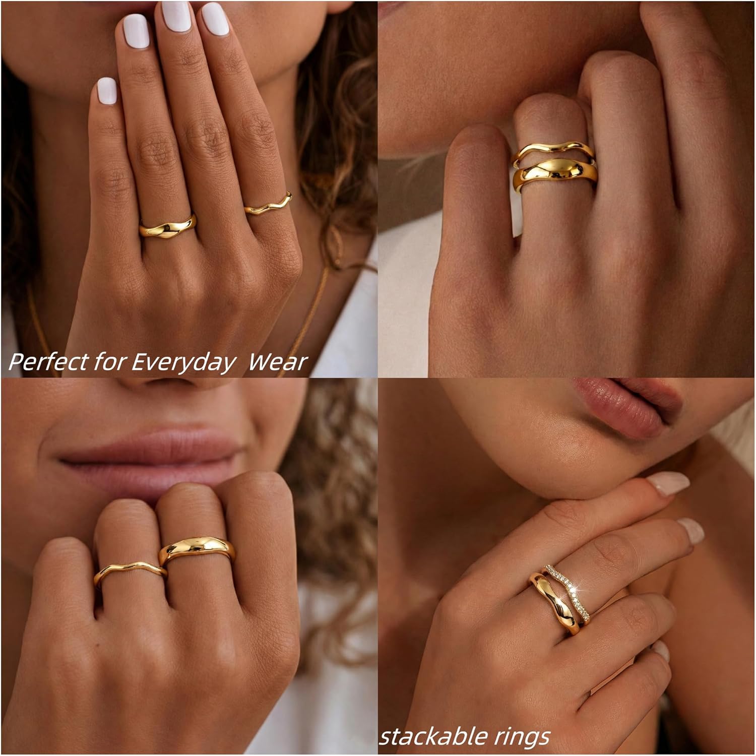 Gold Rings for Women Non Tarnish, Waterproof Chunky 14K Gold Plated Stackable Rings... - Image 5