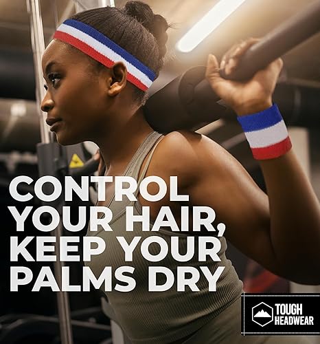 Miniatura 7 de Juego de bandas para el sudor, bandas para el sudor para la cabeza y la muñeca, bandas de tela de rizo para tenis, entrenamiento, deportes,
