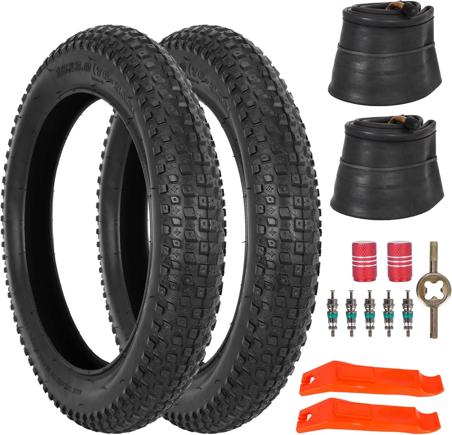 76-305 16X3.0 Fat Tire E-Bike Tires - Heavy Duty 16 Inch 16X3 Bike Tire and Tube/Tubeless Set for Electric Bike Scooter - Non-Foldable - Off-Road All-Terrain Tread - 1/2 Pack - Type: TT/TL