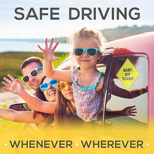 Miniatura 6 de ASSURED SIGNS Letrero adhesivo para bebé a bordo, esencial para automóviles, paquete de 4, 5 x 5 pulgadas, amarillo brillante y transparente al