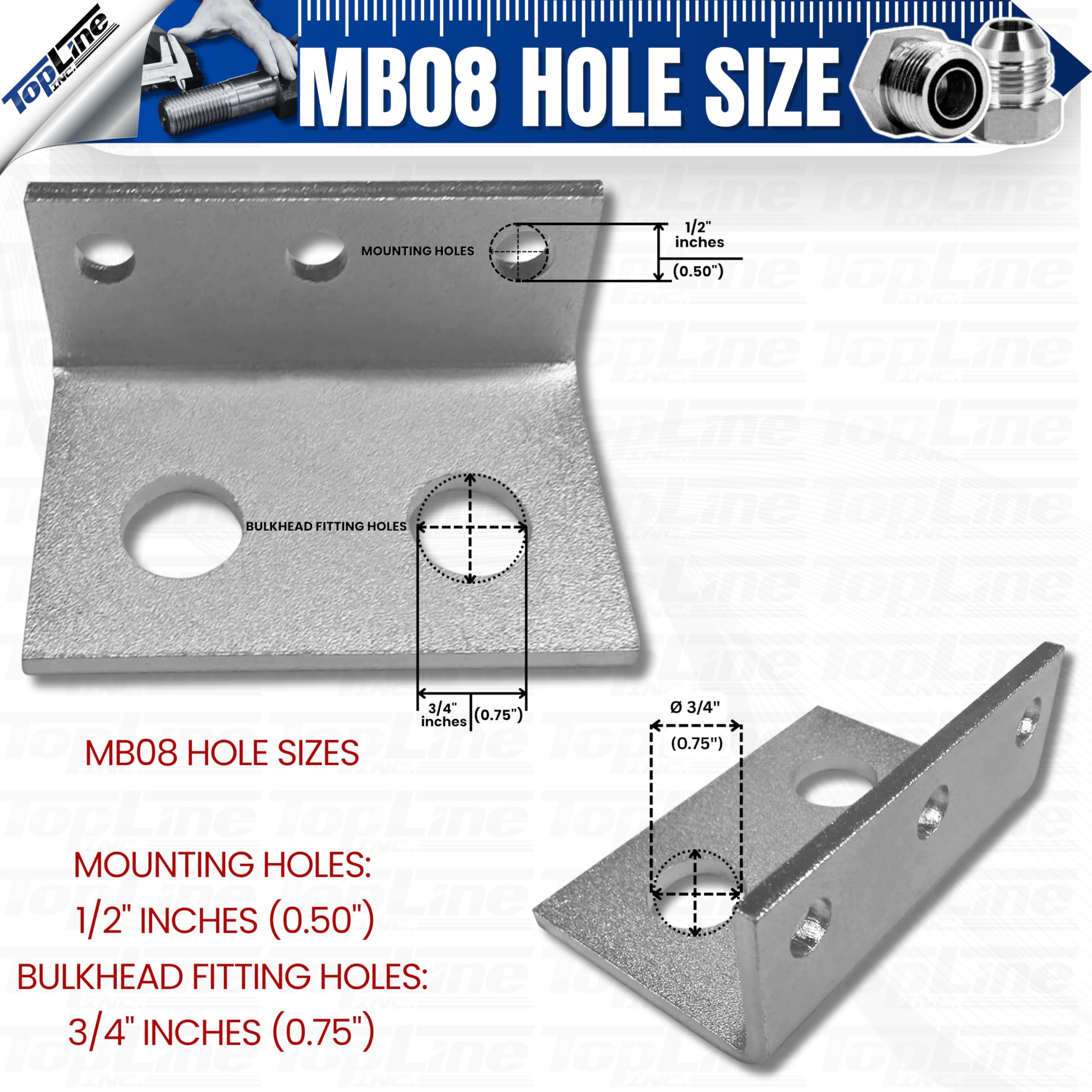 MB08 Halterung für 1,27 cm JIC #8 Schottkopf-Hydraulikkupplung – robuster Stahl und Aluminium, unlackierte Oberfläche – hergestellt in den USA