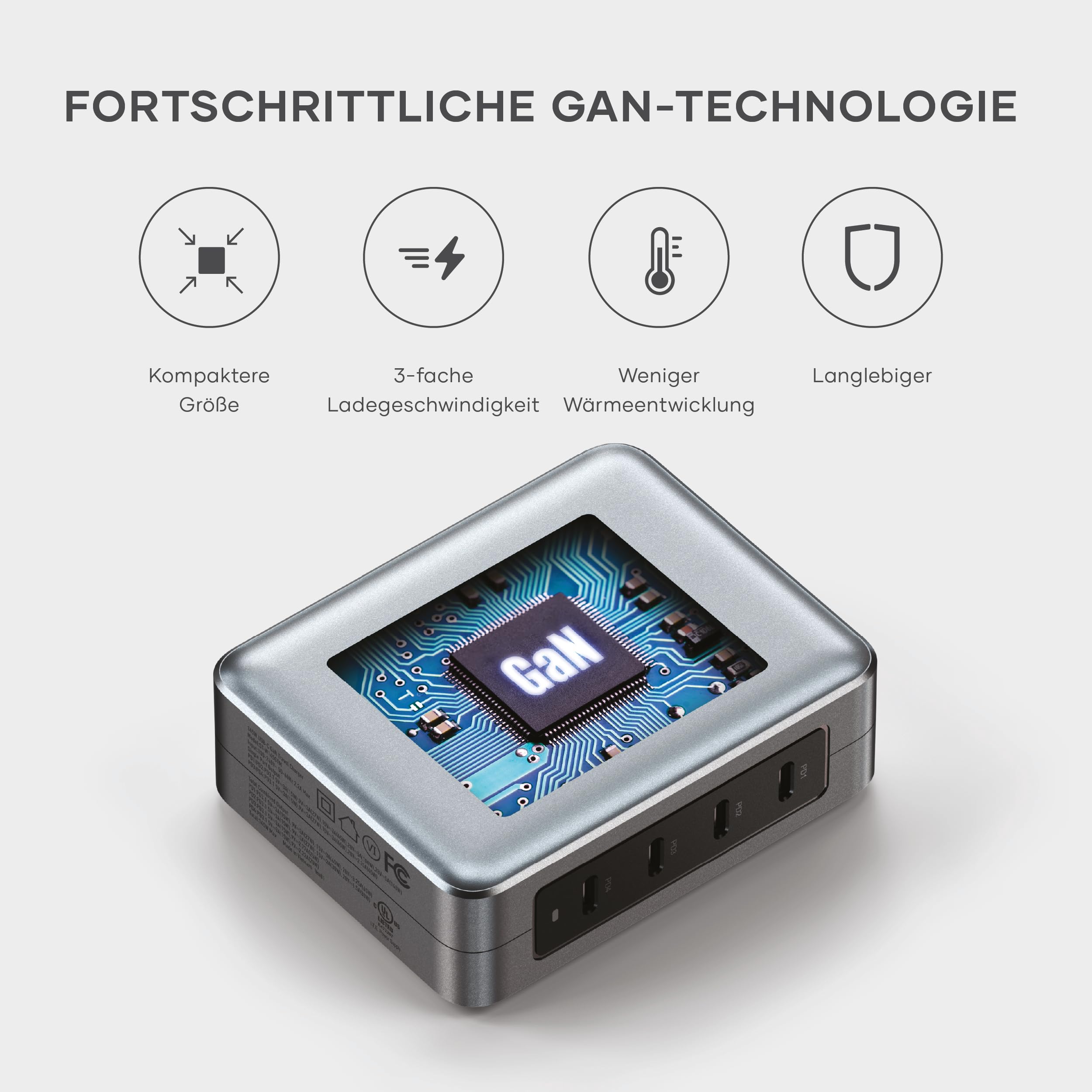SATECHI 145W GaN Reiseladegerät, 4-Port USB-C Ladegerät, 2 USB-C PD 3.1, Schnellladestation für MacBook Air & Pro M5 M4, iPad Air & Pro M5 M4, iPhone 17, 16, 15 bis 12 Serie, Android, Windows