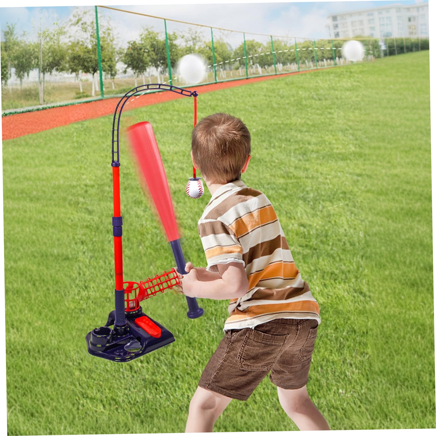 Jorzer Tee Ball Set, 3-en-1 Tee Popper Set avec Machine à tangage, battage de Baseball rétractable au bâton réglable ＆ 4 balles, Popper pour Les Cadeaux pour Enfants