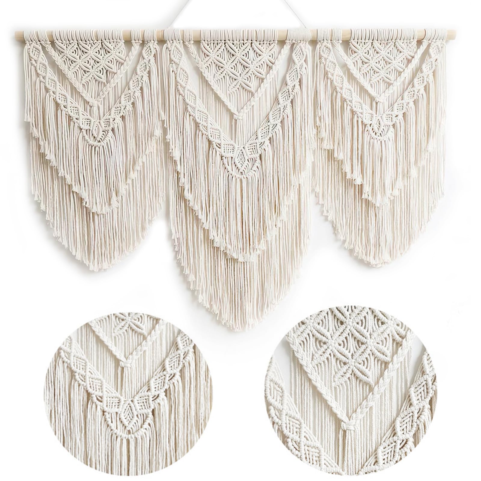 Achart Tapiz de macramé para colgar en la pared, decoración de pared bohemio, arte de pared grande, tapiz de macramé, decoración bohemia para dormitorio (beige-H)