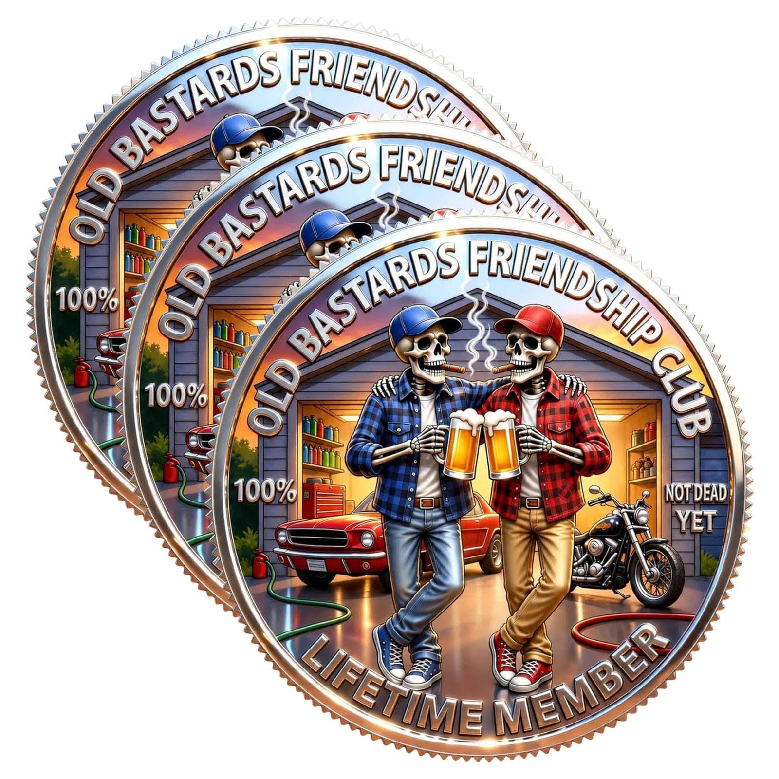 Old Friends Forever Club Coin,Old Bastards Friendship Club Commemorative Coin, Gag Skeleton Friendship Token, Vintage Collectible Gift for Men, Funny Gag Gift for Dads, Friends (3 pcs)