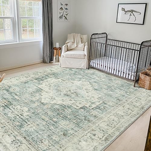 Miniatura 7 de LIVEBOX Alfombra lavable de 8 x 10 pulgadas, alfombra bohemia grande para sala de estar, alfombra vintage para dormitorio, antideslizante, retro,