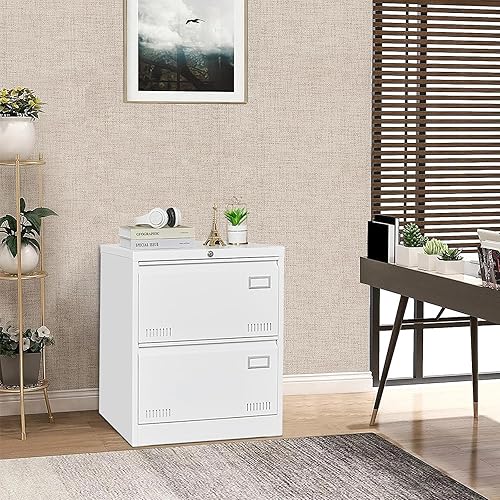 Miniatura 5 de GREATMEET Archivador lateral de 2 cajones, archivador lateral con cerradura, archivador lateral de metal para tamaño cartalegalF4A4 con barras para