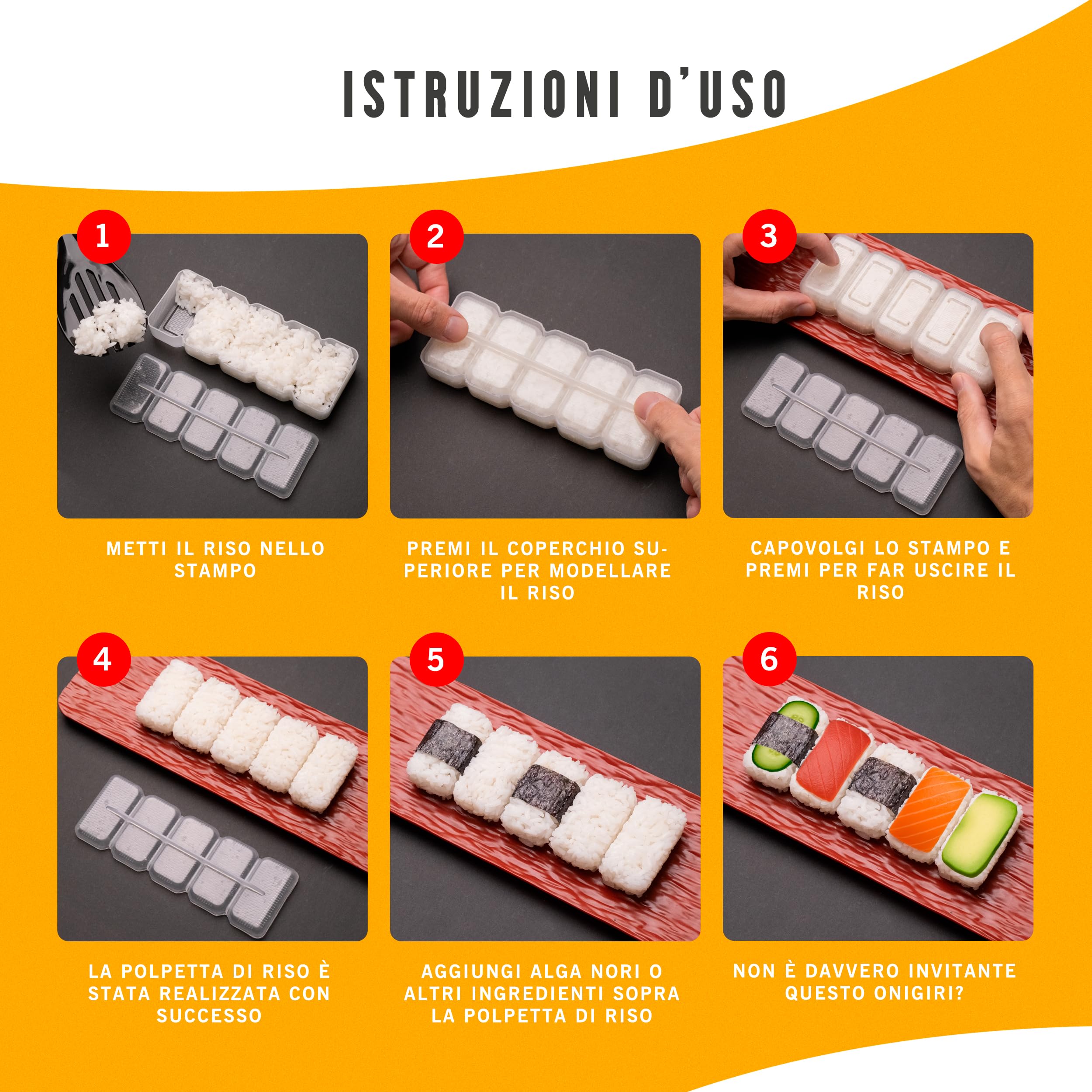 Kit Sushi 15 Pezzi - Sushi Kit Fai da Te con Stampi Nigiri, Tappetino Bambù, Coltello, Bacchette e Vassoio - Set Sushi Maker Casa con Guida e Video - Offerta Speciale per Rinnovo Stock Limitato