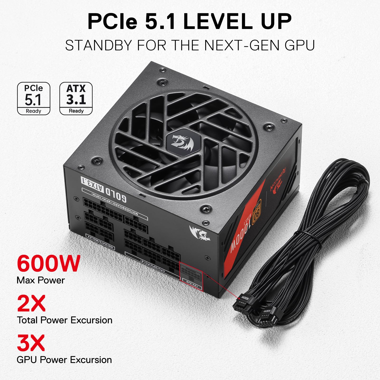 Germanium Pro 1000W Voeding – ATX 3.1, PCIe 5.1, 80 Plus Gold, Modulair Met RGB En Stille Smart Zero Fan