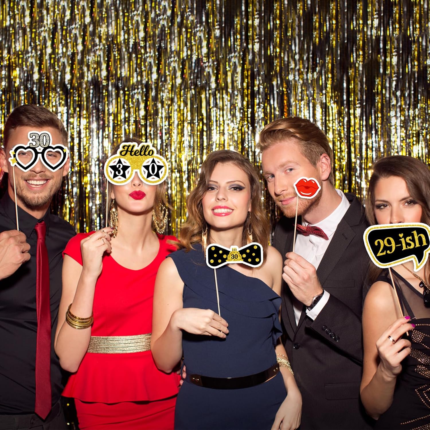 30th Birthday Photo Booth Props for Women & Men, Black Gold Adult 30th Birthday Photo Booth Props, Cheers to Thirty Bday Photo Prop Decor, Funny Thirty Bday Party Supplies