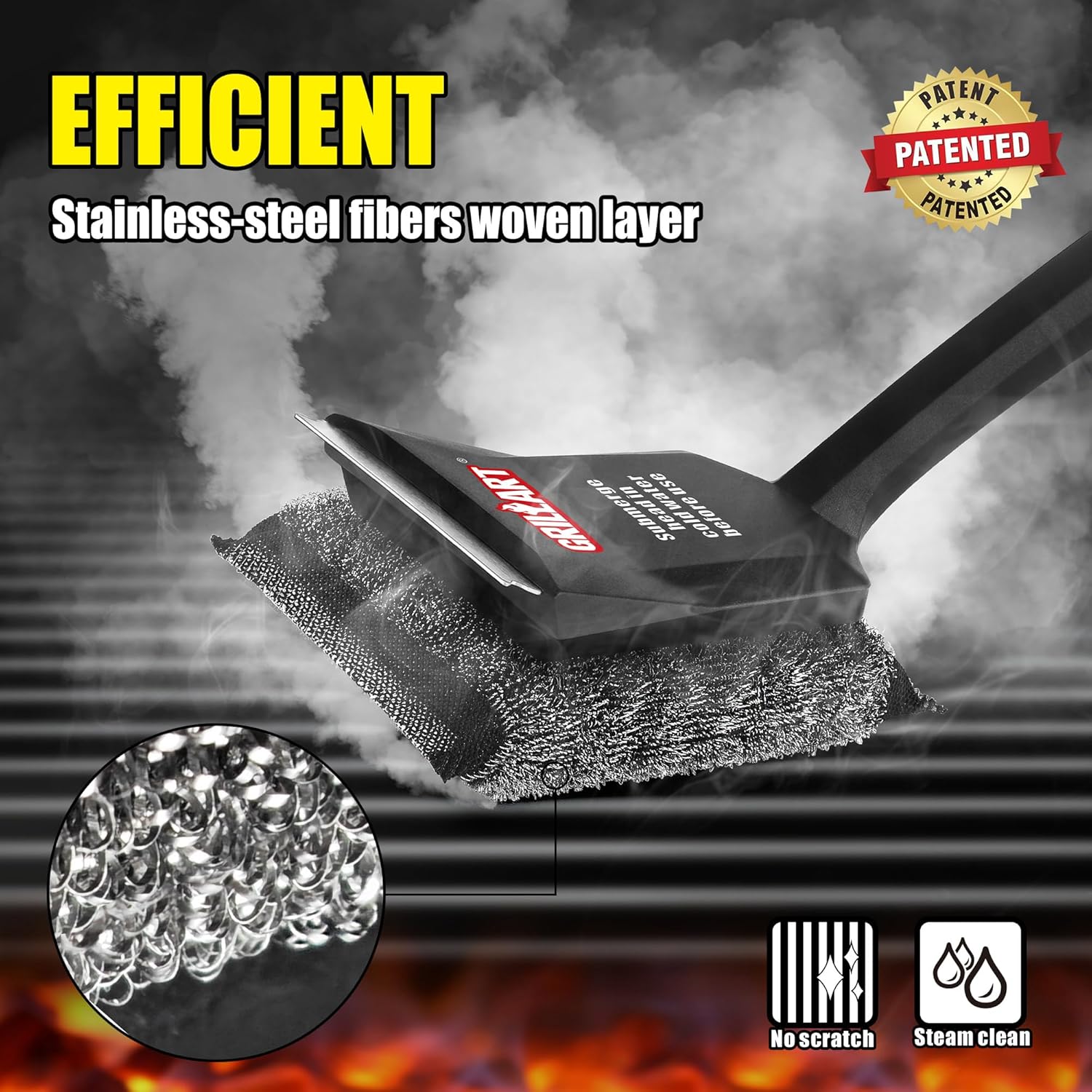 GRILLART SteamWizards Grill Brush with 3 Replacemeable Pads