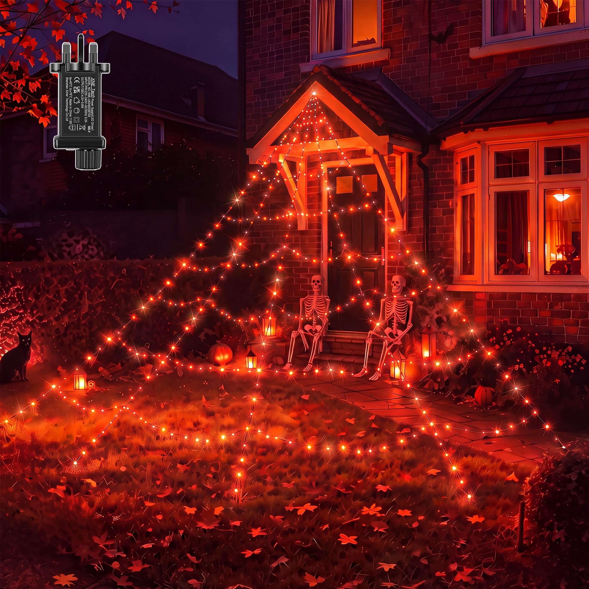 Guhope 3M 266LEDs Halloween Decor Spider Web Lights Mains Powered Orange