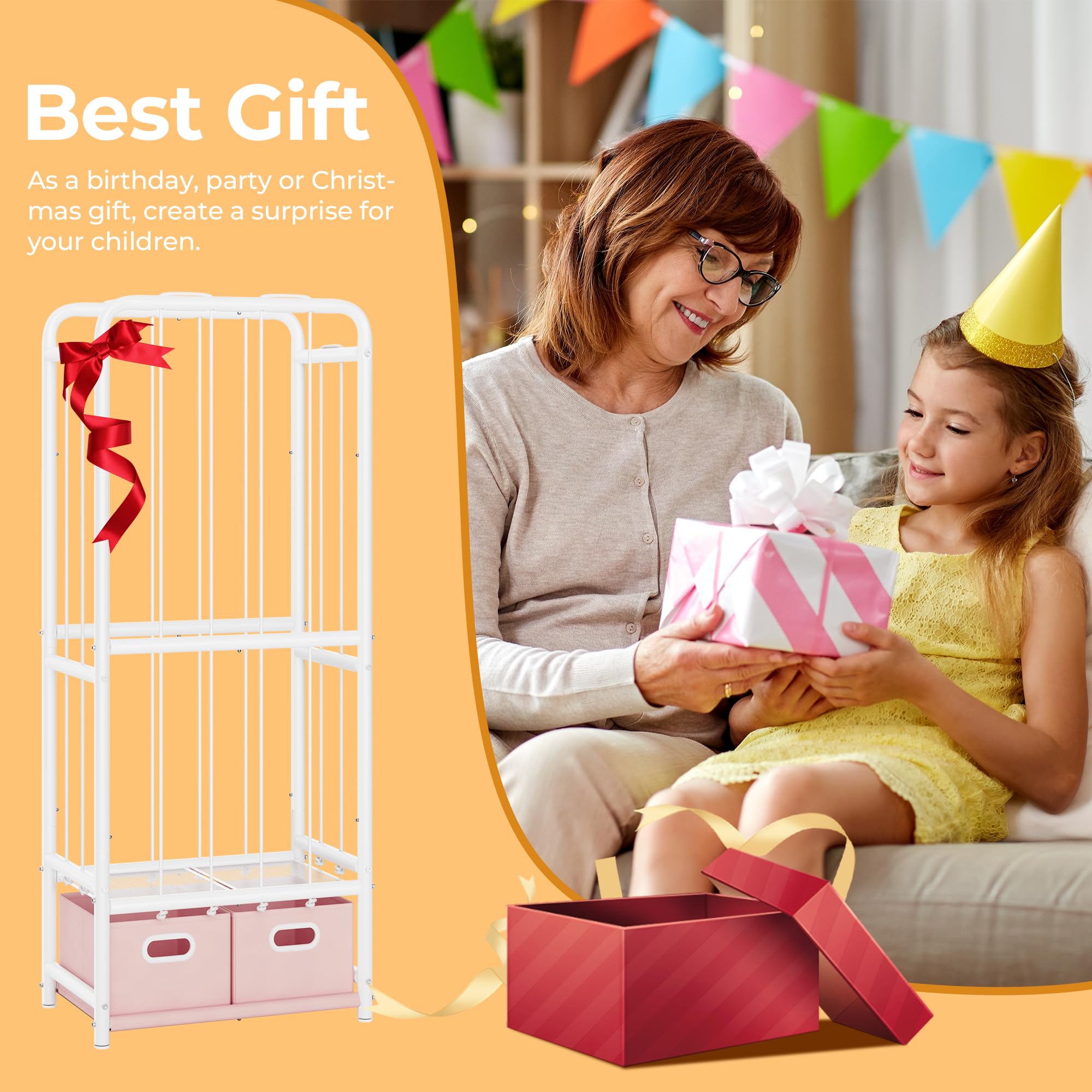 GRANNY SAYS Jaula de Peluches con Cajas de Tela, Jaula Estantería de Metal para Juguetes, Organizador Juguetes, Organizador de Juguetes para la Habitación de los Niños Guardería Sala de Juegos
