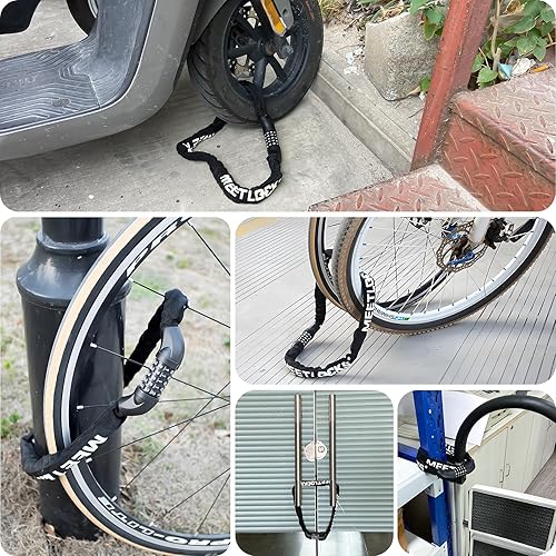 Miniatura 5 de Cerradura de cadena de bicicleta de 3.2 pies, combinación de 5 dígitos, alta seguridad, antirrobo, 0.236 in, resistente, reiniciable, sin llave,