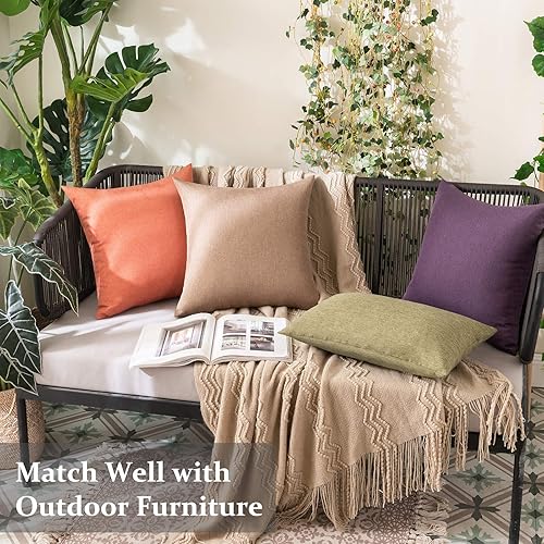 Miniatura 4 de MIULEE - Paquete de 2 fundas de almohada decorativas para exteriores, impermeables, sólidas, de lino, para jardín, granja, para patio, tienda,