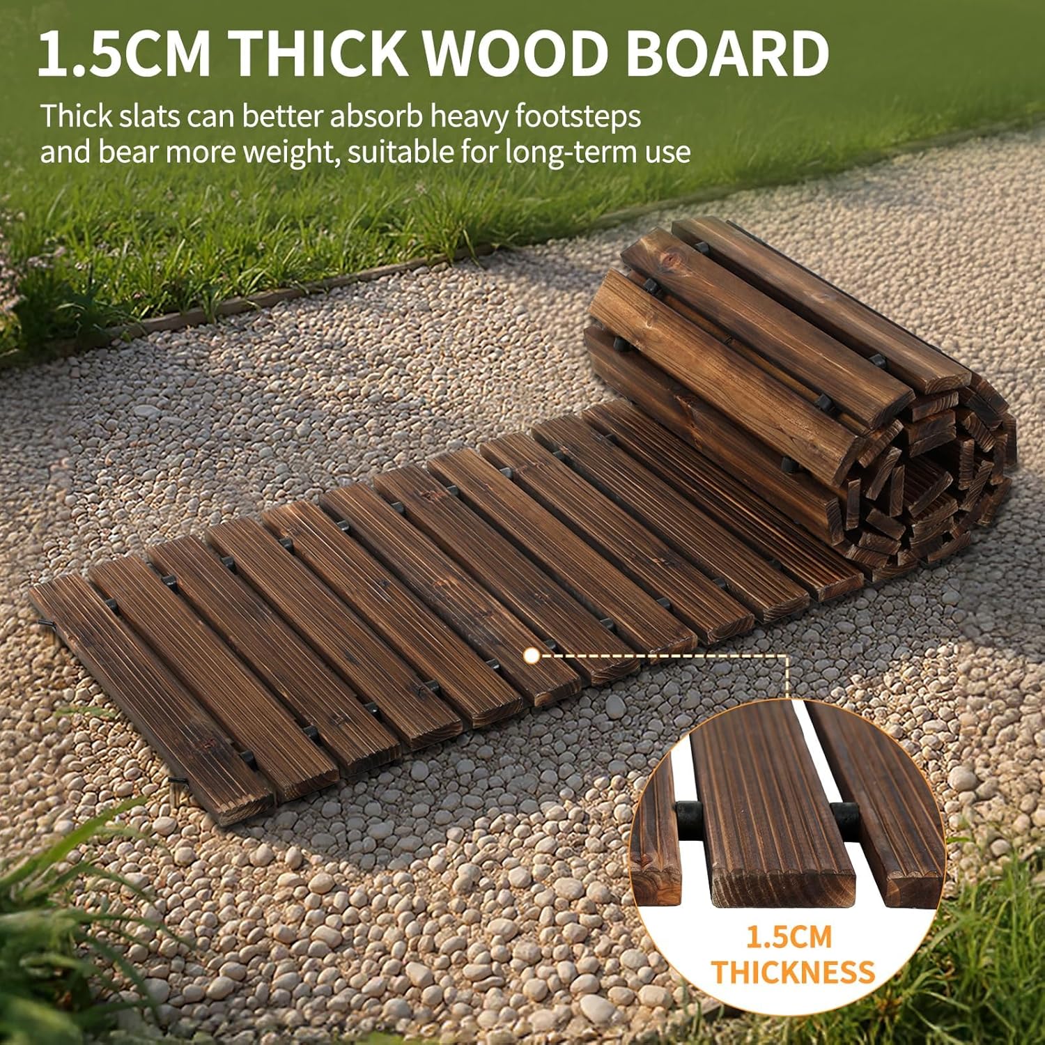 Pavers for Outside Walkway 8FT Wooden Garden Pathway Outdoor Roll Out Decorative Garden Walkway Weather-Resistant Non-Slip Hardwood Pathway for Backyard, Wedding Party Paths (Brown-8FT)