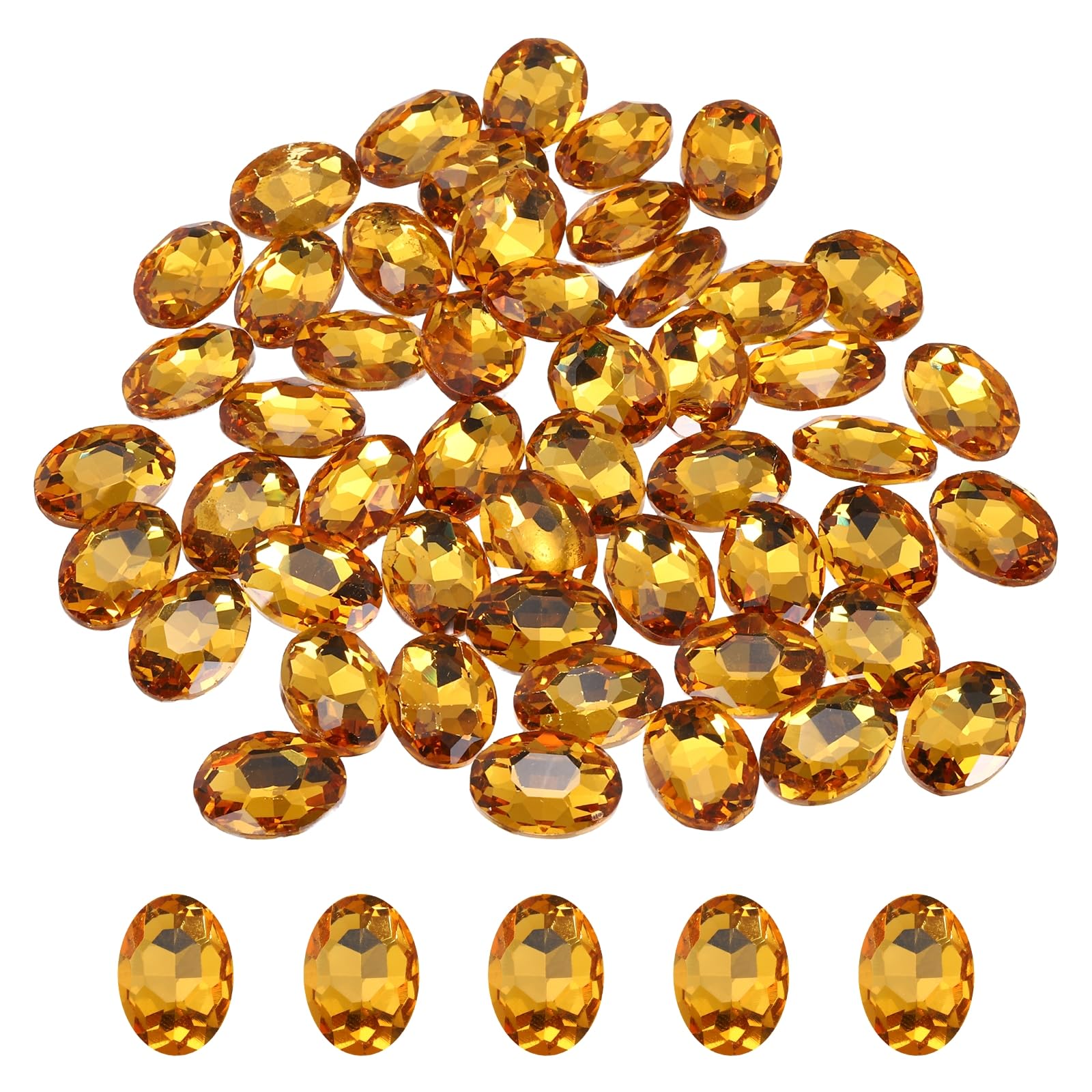 sourcing map 50Pcs Oval Pointed Back Rhinestone, 13 x 18 mm Oval Faceted Glass Rhinestone Gems Pointed Back Faceted Glass Beads for Jewelry Making DIY Crafts Shoes Crystal, Golden Yellow