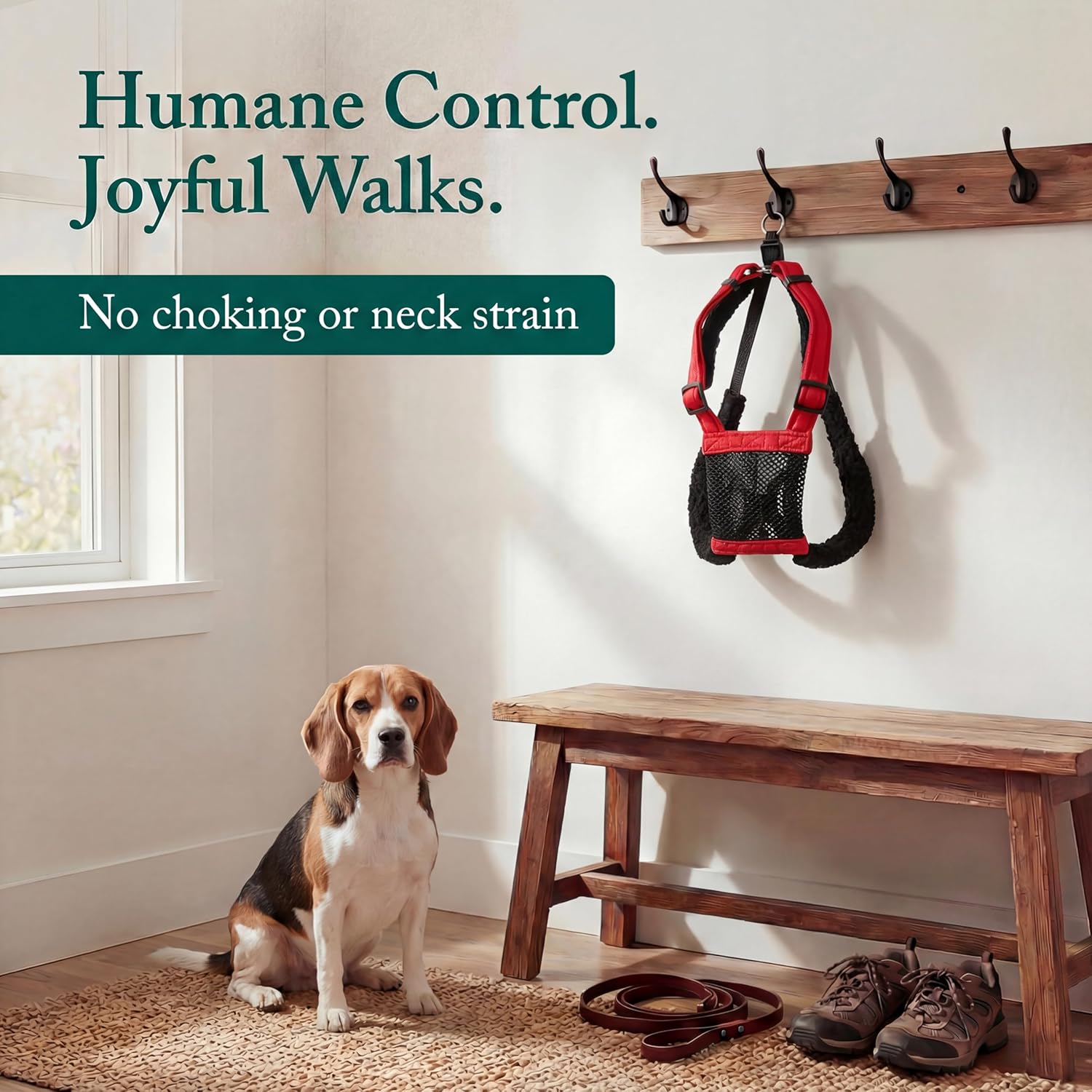 Sporn No Pull Dog Harness, Durable Nylon Mesh Harness for Medium Dogs, No Choke Design, Padded Restraint Sleeves, Adjustable Fit, Easy On/Off, Ideal for Medium Breeds, Red