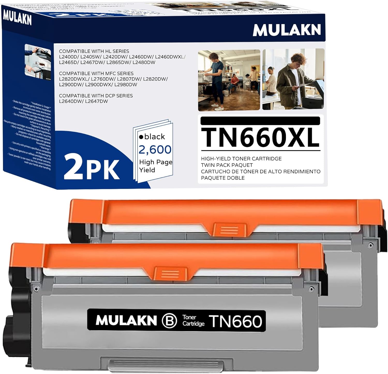 TN660 Toner Cartridge for Brother TN660 TN-660 TN 660 TN630 Compatible with HL-L2300D HL-L2380DW HL-L2320D DCP-L2540DW MFC-L2700DW MFC-L2685DW Printer - 2PK High Yield