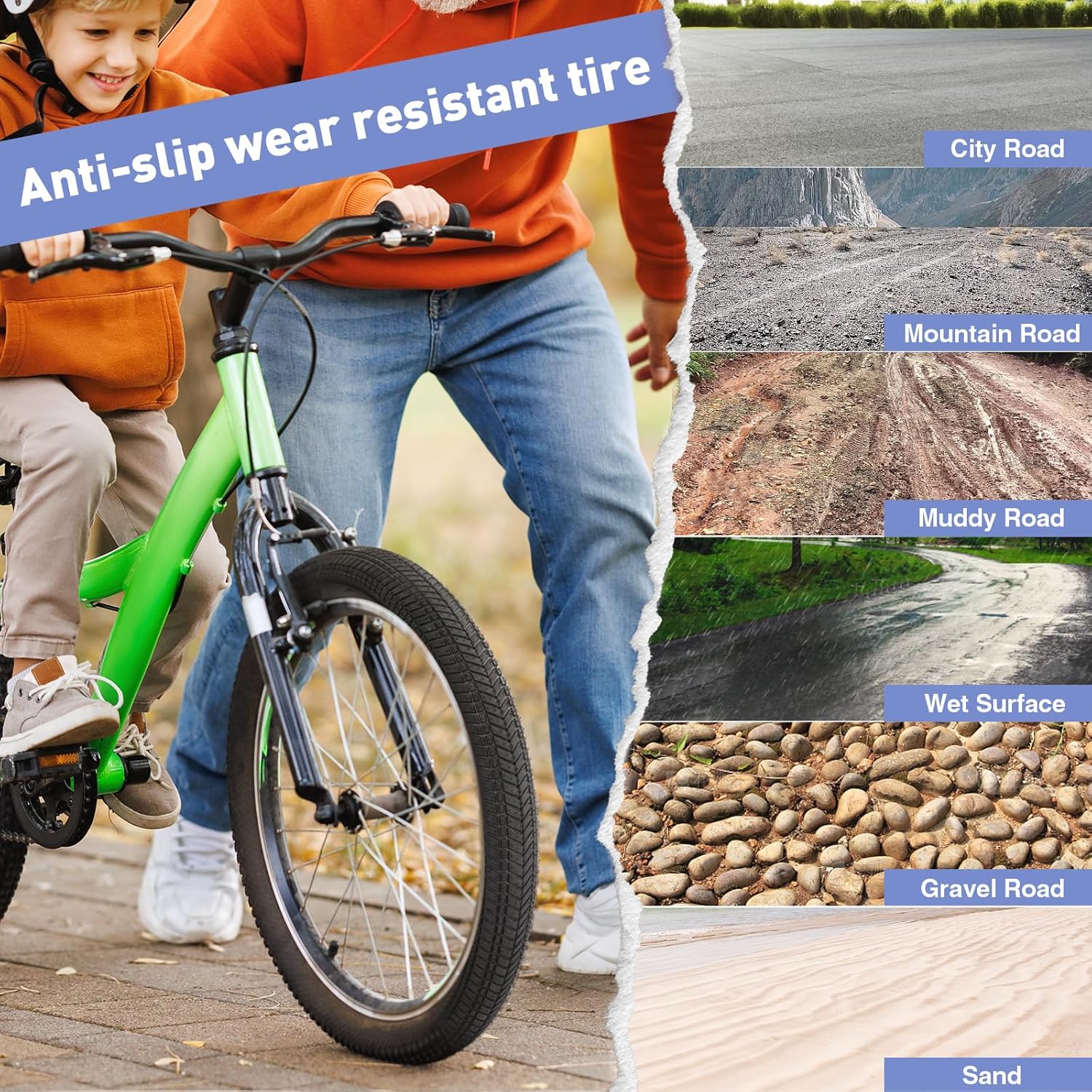 14/16/20/24/26 x 2.125 Bike tire 2 Pack 14/16/20/24/26 Bike tire Kids Bike Tires Folding Replacement Tires Fits Most Kids Bikes,Multiple Colors