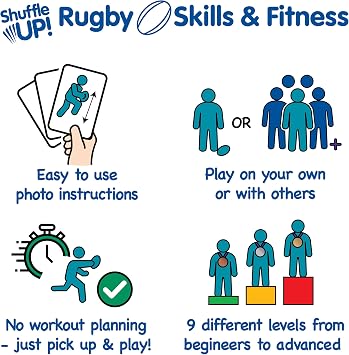 Shuffle Up Rugby Games - Family Games with 70+ Fun & Active Fitness Workout Cards, Rugby Training Equipment Aid, Rugby Gifts for Boys & Girls
