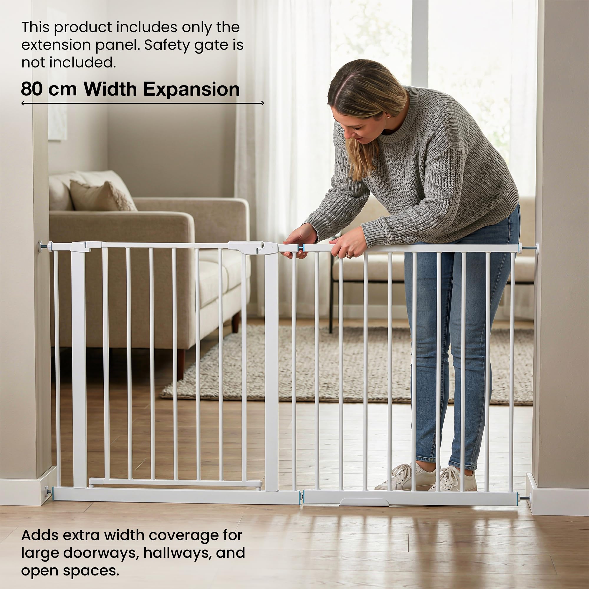 Baybee Safety Gate Extension 80 cm | Baby Gate Extender for Kids & Pets | Adds Extra Width for Large Doorways, Hallways & Open Spaces (White) 1