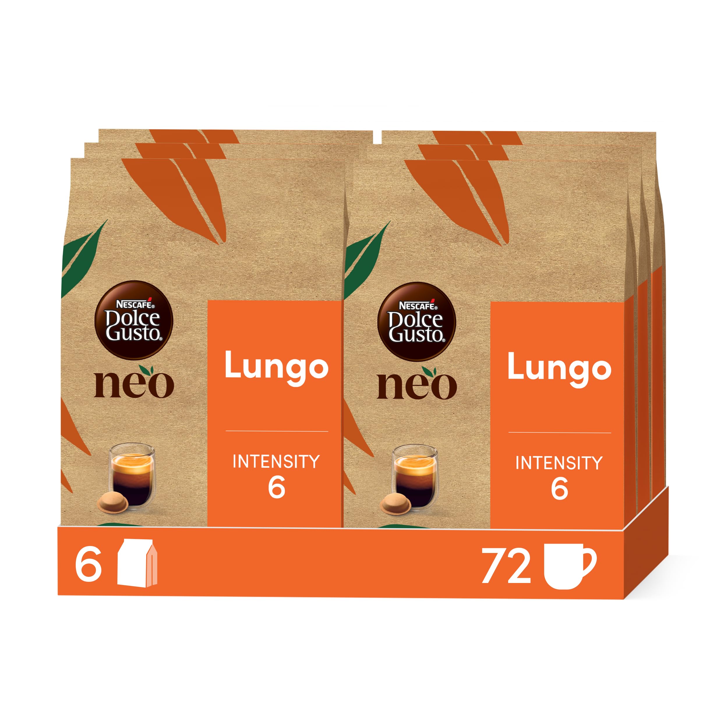 NEO Lungo por NESCAFÉ Dolce Gusto - 72 Dosis de café (6 cajas de 12 cápsulas) - Solo compatibles con las máquinas de café NESCAFÉ Dolce Gusto NEO